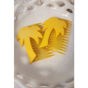 Yellow retro palm tree hair combs